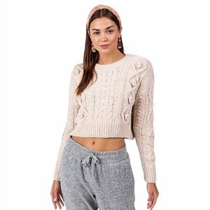 ALYA SHUNKY CABLE KNIT CROP HEATHER OAT SWEATER SIZE S LONG SLEEVES
